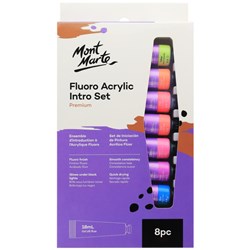 MONT MARTE FLURO ACRYLIC PAINT INTRO SET, 8 Piece x 18ml